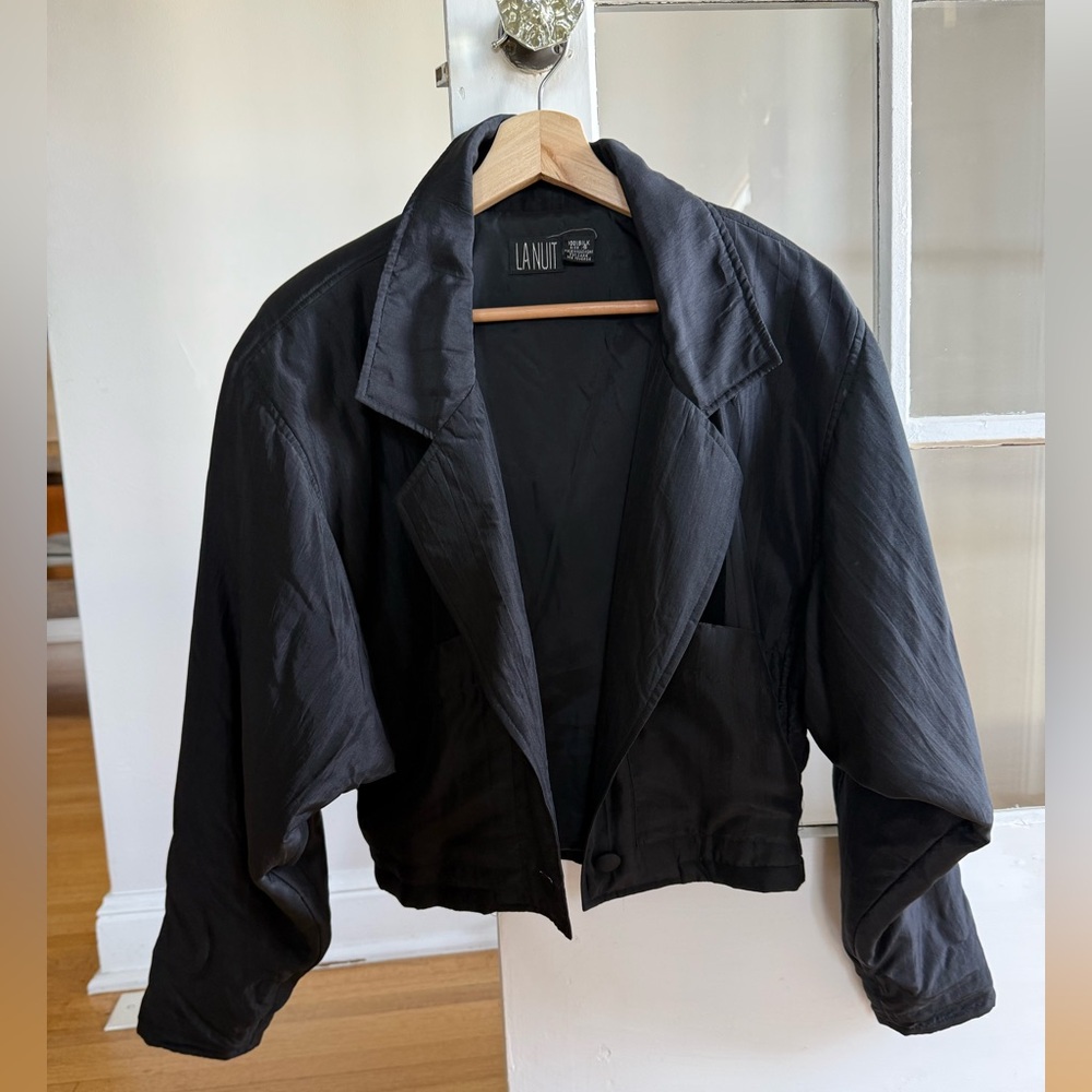 Black Women's silk 80s Cropped bomber Jacket